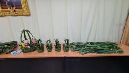 คุณอัมพร แสงราช ผู้สูงอายุชุมชนสองแคว1 ปราชญ์เรื่อง สานใบมะพร้าว และจัดทำตุง