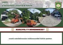 เทศกิจแม่สอด ออกนำวางแผงกั้น กรณีการไฟฟ้าอำเภอแม่สอดทำการตัดกิ่งไม้พาดแนวสายไฟฟ้าใกล้ป่าช้าจีน ชุมชนสักทอง