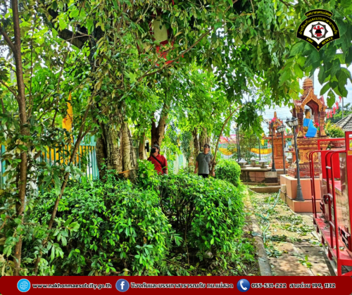 ดับเพลิงนครแม่สอด ออกดำเนินการตัดแต่งกิ่งไม้ บริเวณสำนักงานเทศบาลนครแม่สอด