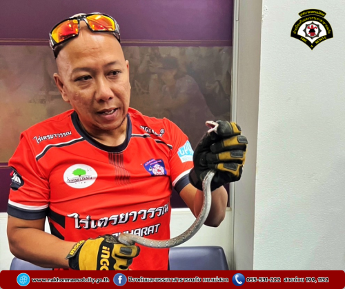 ดับเพลิงนครแม่สอด ออกดำเนินการจับสัตว์เลื้อยคลาน (งู) บริเวณห้องสมุดเฉลิมพระเกียรติฯ OTOP