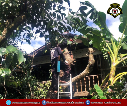 ดับเพลิงนครแม่สอด ดำเนินการตัดต้นไม้โค่นล้ม ทับบ้านเรือนประชาชน บริเวณชุมชนอิสลาม