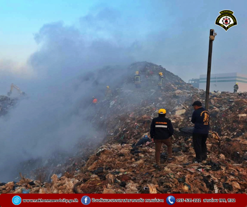 ดับเพลิงนครแม่สอด ออกระงับเหตุเพลิงไหม้ บ่อขยะเทศบาลนครแม่สอด