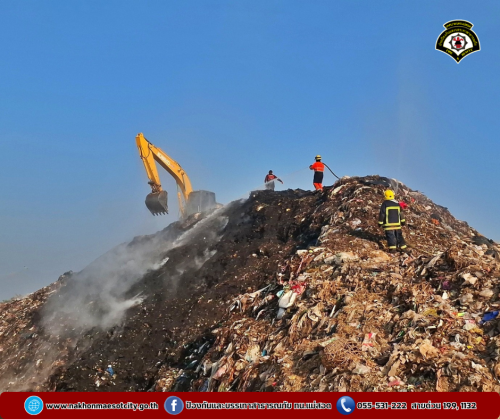 ดับเพลิงนครแม่สอด ออกระงับเหตุเพลิงไหม้ บ่อขยะเทศบาลนครแม่สอด