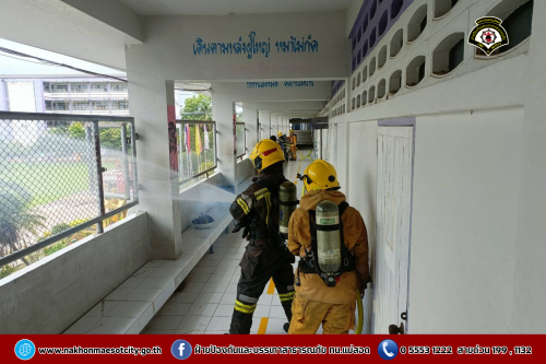 ดับเพลิงนครแม่สอด ดำเนินการให้ความรู้เกี่ยวกับการป้องกัน และระงับอัคคีภัยให้กับคณะครู นักเรียนโรงเรียนเทศบาลวัดบุญญาวาส