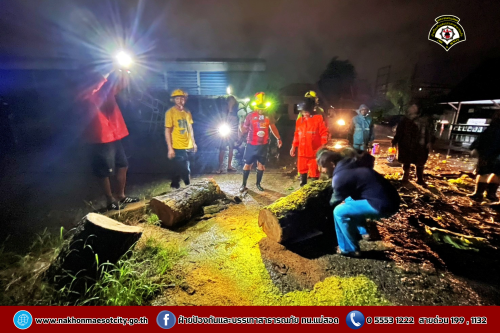 ดับเพลิงนครแม่สอด ออกตรวจสอบและดำเนินการตัดต้นไม้ล้ม ณ โรงเรียนเทศบาลวัดมณีไพรสณฑ์