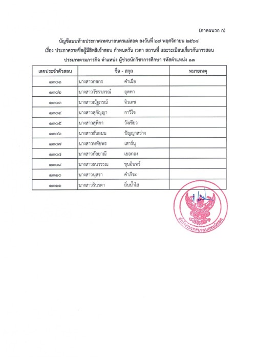 ประกาศเทศบาลนครแม่สอด เรื่อง ประกาศรายชื่อผู้มีสิทธิเข้าสอบ กำหนดวัน เวลา สถานที่ และระเบียบเกี่ยวกับการสอบ