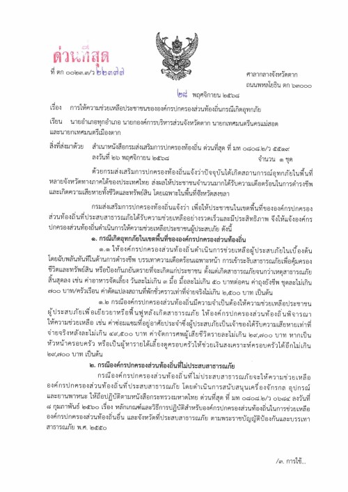 การให้ความช่วยเหลือประชาชนขององค์กรปกครองส่วนท้องถิ่น กรณีเกิดอุทกภัย