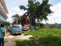 กองช่างร่วมกับงานป้องกันฯ ตัดแต่งกิ่งไม้บริเวณ รร.วัดมณีไพรสณฑ์