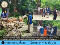 นายกฯ นำเจ้าหน้าที่ฝ่ายป้องกันและบรรเทาสาธารณภัย และกองช่างสุขาภิบาล ทำการตัดต้นไม้หลังอาคารที่พักพระภิกษุสามเณรในวัดมณีไพรสณฑ์ 