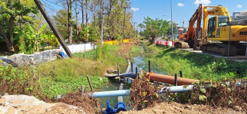 ทน.แม่สอด ลงพื้นที่ติดตามความเรียบร้อย โครงการพัฒนาตามผังเมืองรวมเมืองแม่สอด อำเภอแม่สอด จังหวัดตาก ระยะที่ 2 บริเวณถนนข้างแขวงทางหลวงตากที่ 2