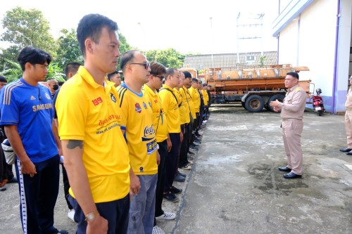 เทศบาลนครแม่สอด มอบนโยบายและตรวจแถวเจ้าหน้าที่ฝ่ายป้องกันและบรรเทาสาธารณภัย