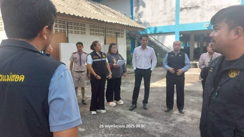 ทน.แม่สอด ลงพื้นที่ตรวจเยี่ยมและสำรวจเพื่อเตรียมซ่อมแซมระบบสาธารณูปโภคในโรงเรียนกีฬาเทศบาลนครแม่สอด